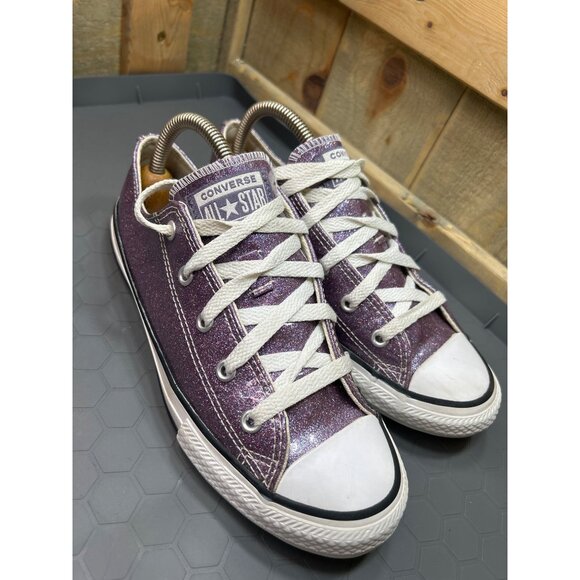 Converse All Star Junior Sneakers Purple Glitter Size 4 - Picture 2 of 7